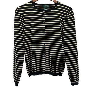 Lauren Ralph Lauren Navy/Gold Silk Blend Button Up Cardigan Size M